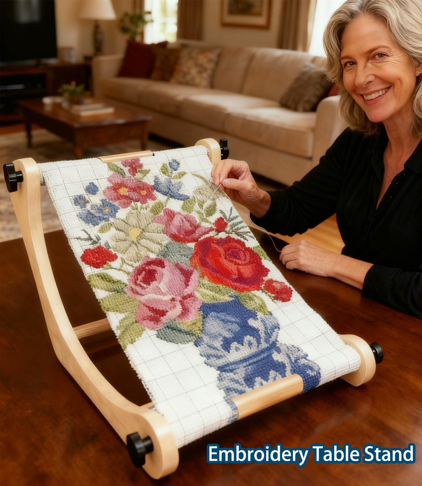 Adjustable Embroidery Hoop Table Stand Holder Needlepoint Stretcher Bars Scroll