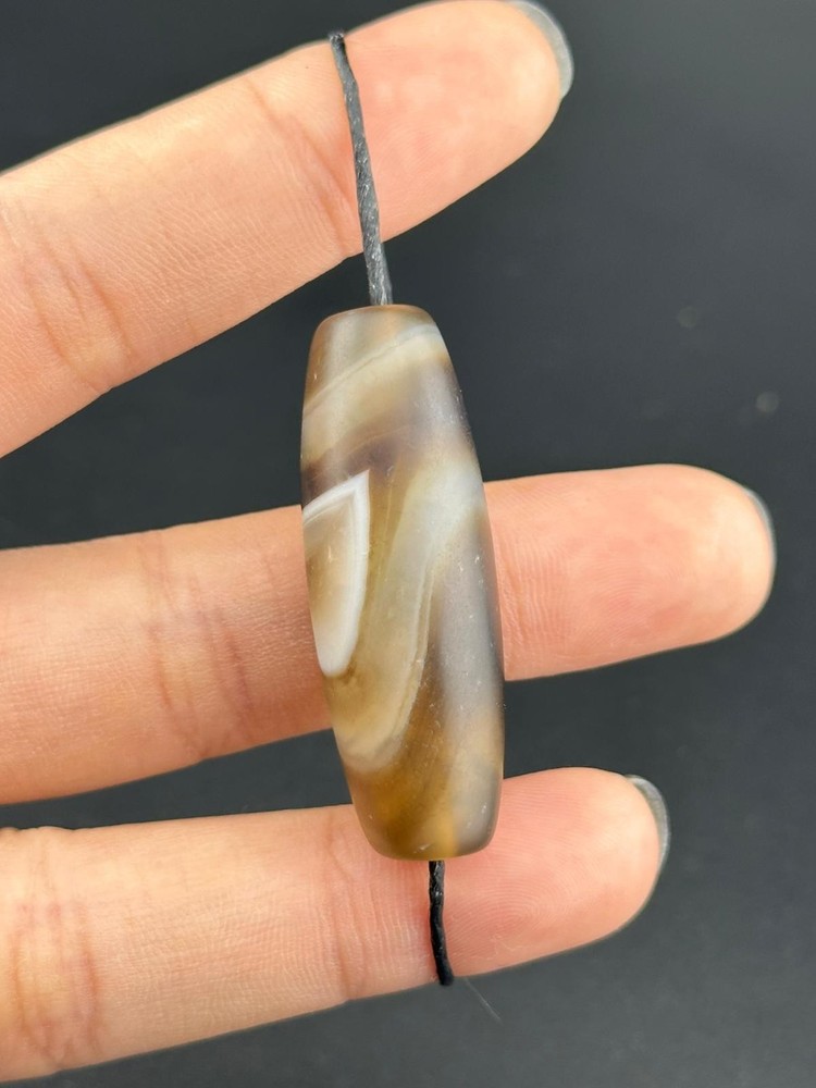 Authentic Ancient Large Banded Agate Stone Dzi Bead in Good Condition