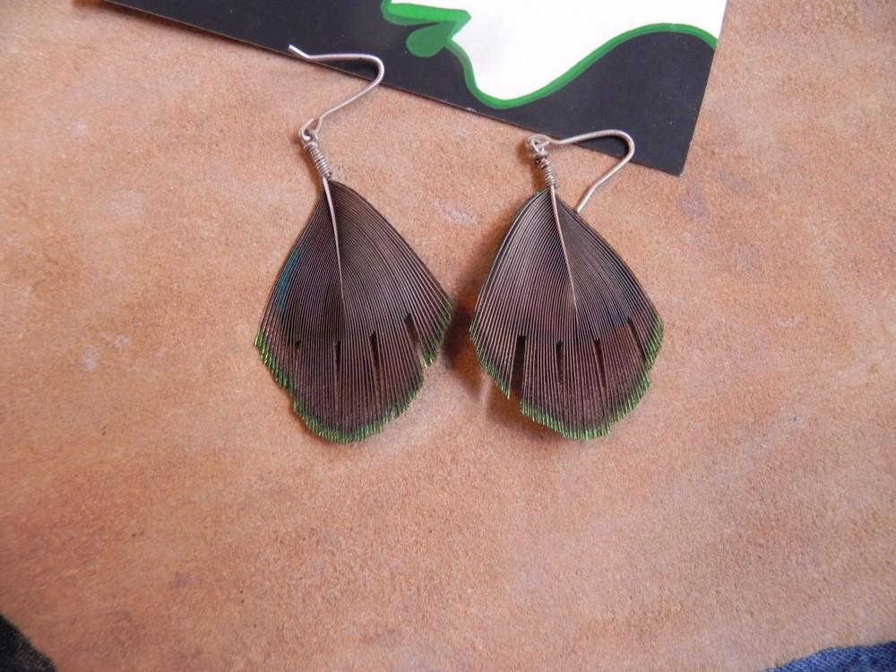 Strut~Oval Shaped PEACOCK FEATHER Earrings-NEW