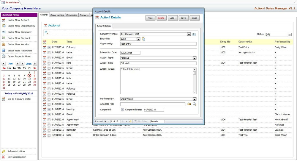 MS Access Based Sales Manager CRM Software - Use As-Is or Customizable