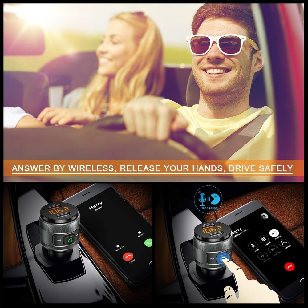 Bluetooth 5.3 FM Transmitter for Car, 3.0 Wireless Radio BLACK