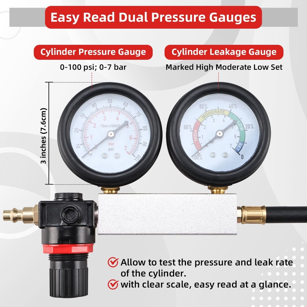Cylinder Leak Down Tester Gasoline Engine Compression Leakage Detector Tool