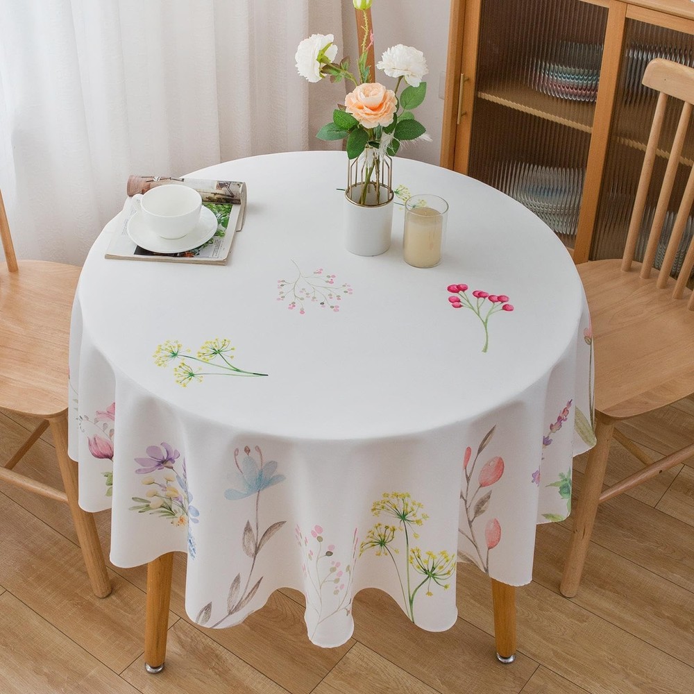 Round Spring Tablecloth 70 Inch Round Floral Tablecloth - 70" Polyester Flowe...