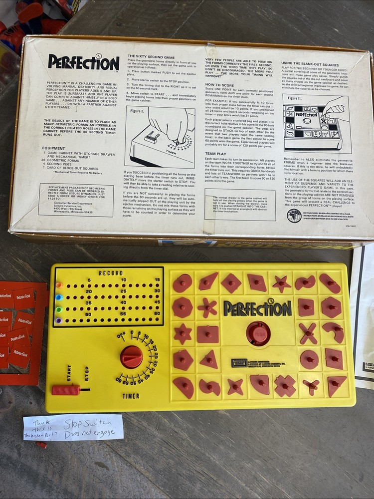 Perfection Working Vintage 1973 Lakeside Game Complete In Box Stop Switch Issue