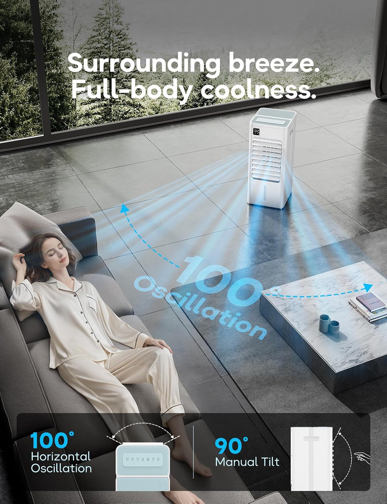 Portable Air Conditioner with Remote, 3 Speeds & 12H Timer - No Window Needed