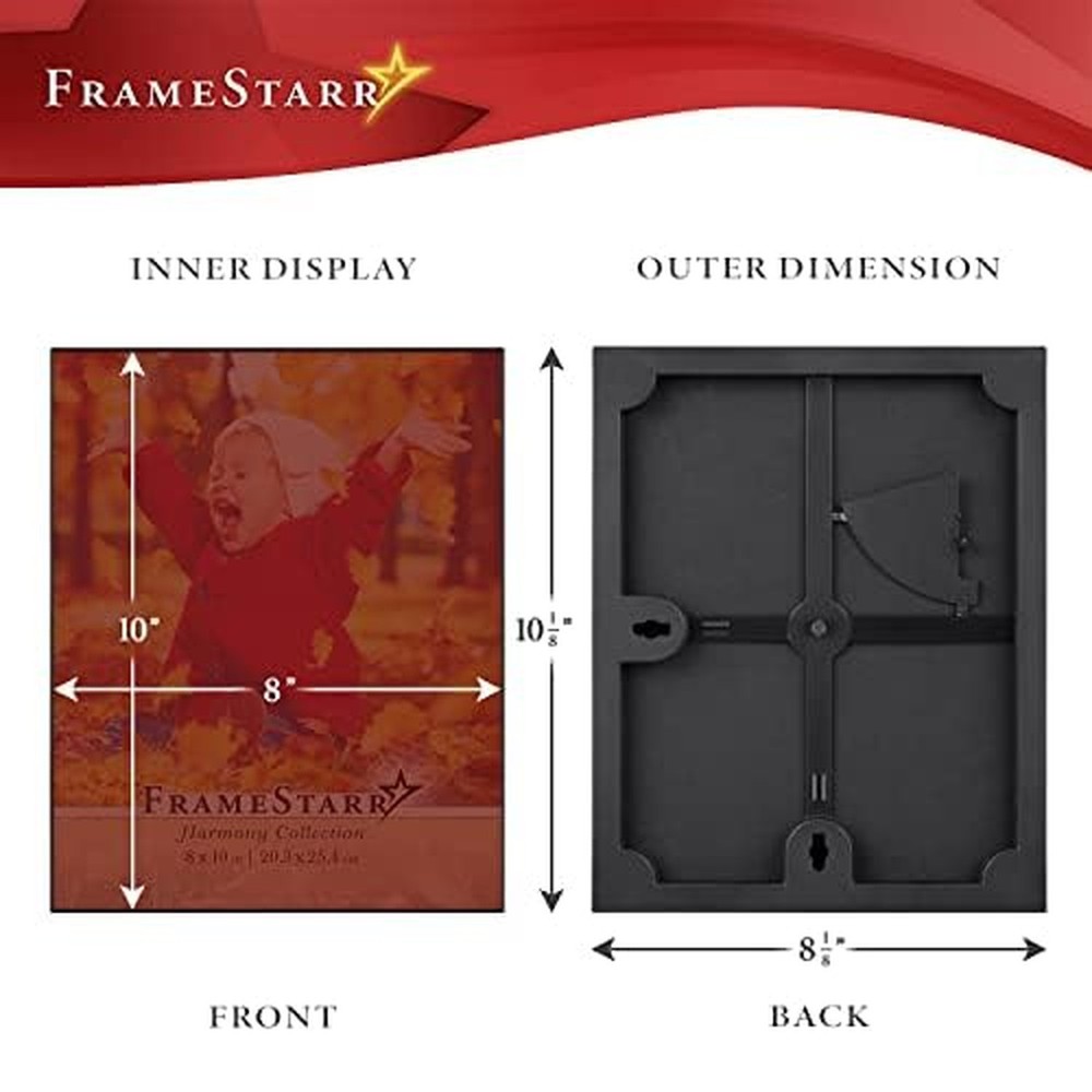 8x10 Picture Frame Set (Black, 6 Pack), Front-Loading Contemporary Modern Sty...