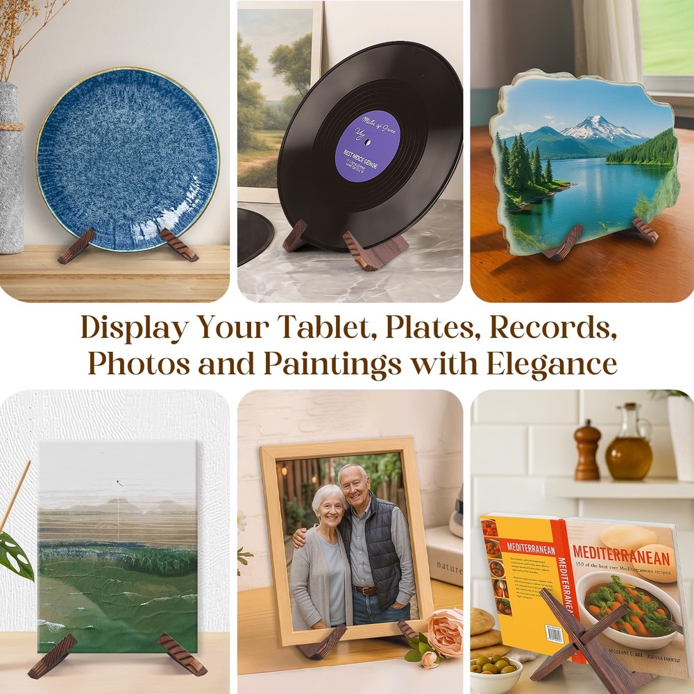 XKDOUS 2 Pack Plate Stand for Display, 6.5 Inch Wood Display Rustic