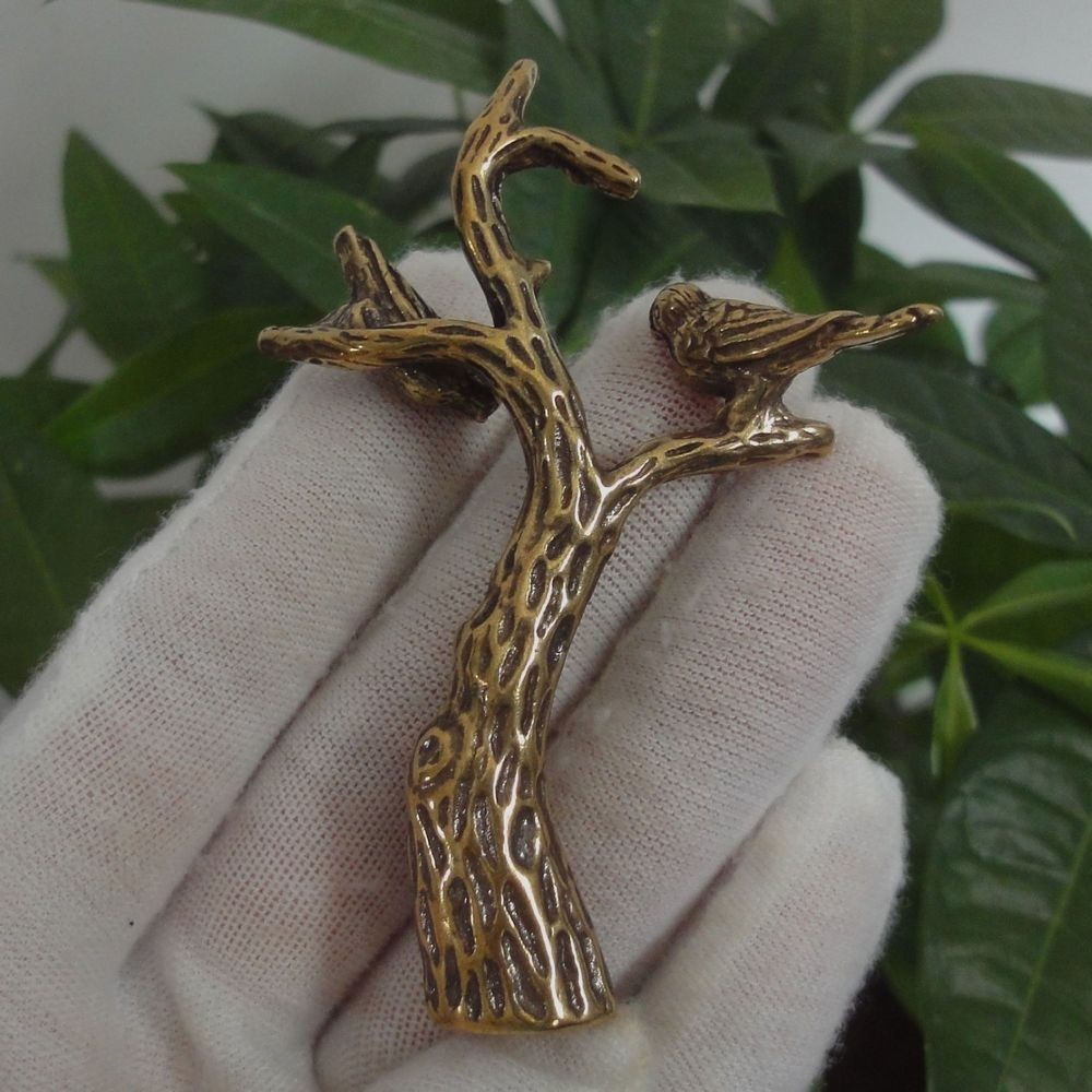 Antiqued Solid Brass Copper Tree and Two Birds Statue for Home Garden Decor