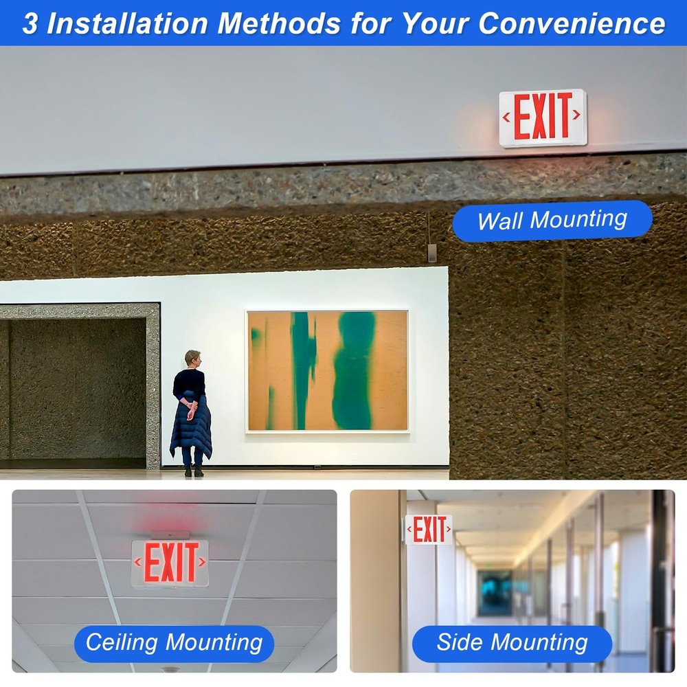 Red/Green LED Exit Sign, Commercial Emergency Exit Light with Battery Backup,...