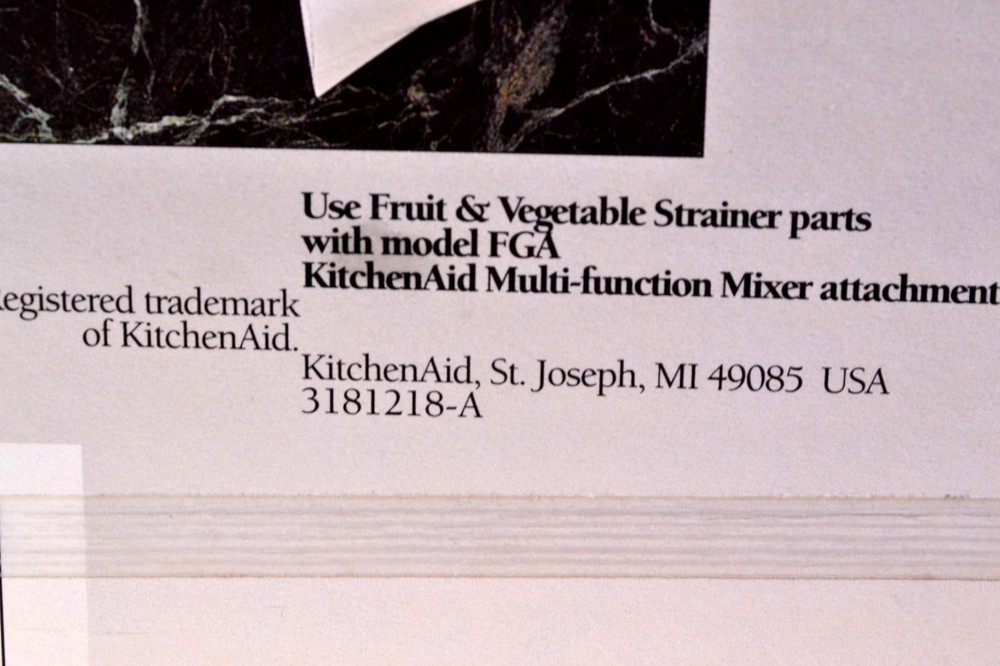 KitchenAid Stand Mixer Attachment Fruit & Vegetable Strainer Model FVSP