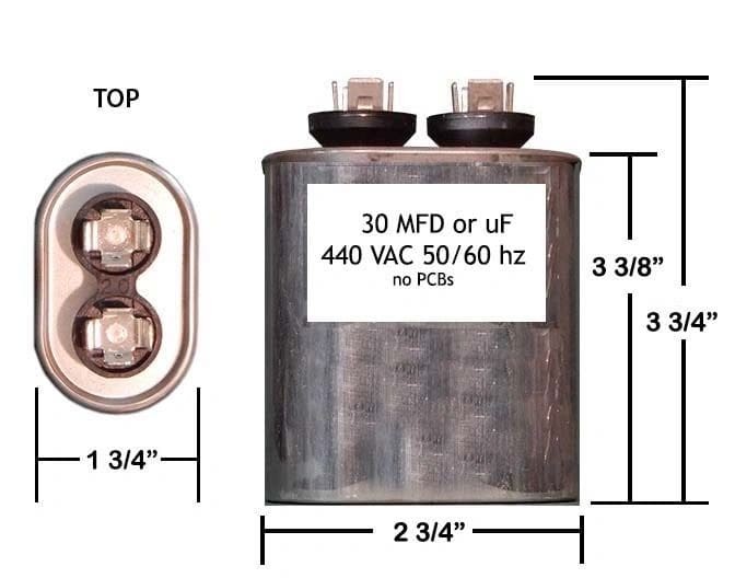 30 MFD 440 VAC Oval Motor Run Capacitor