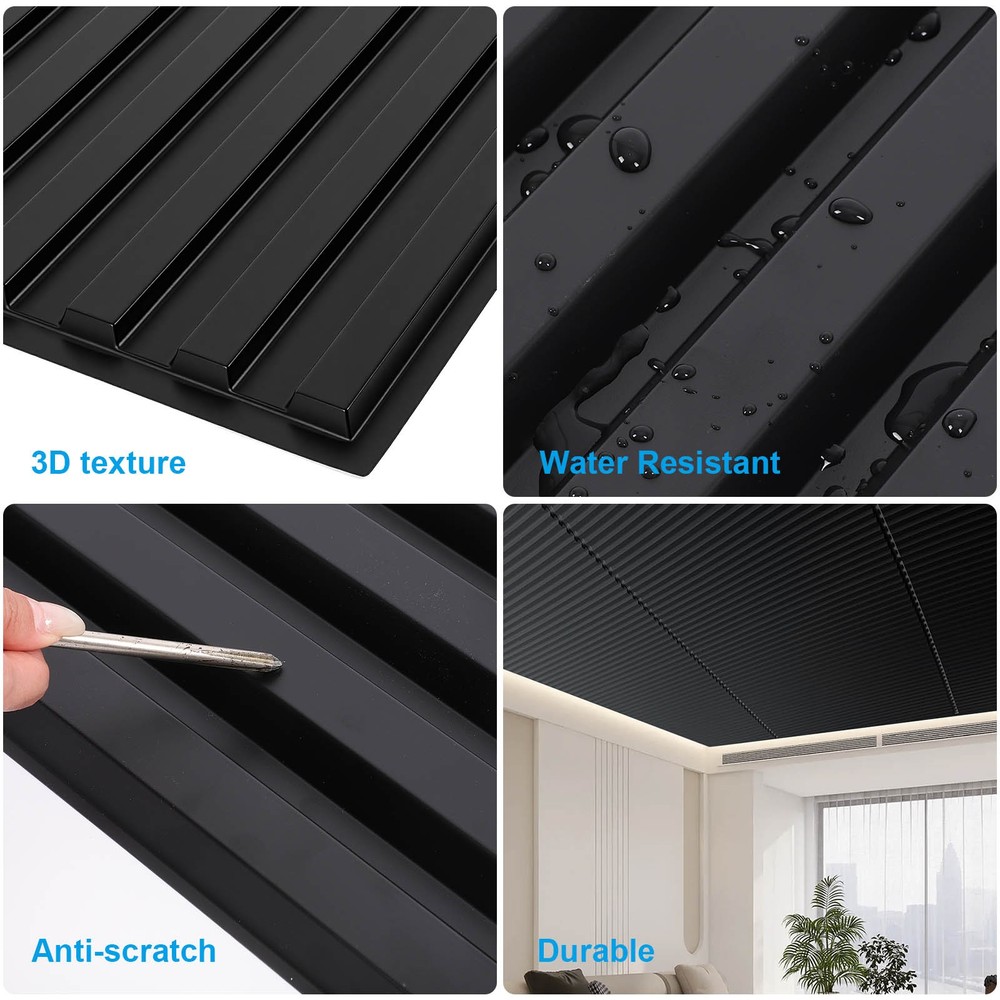 12PCS Ceiling Panel 2x4 Feet, PVC Decorative Ceiling Covering Panel,Black