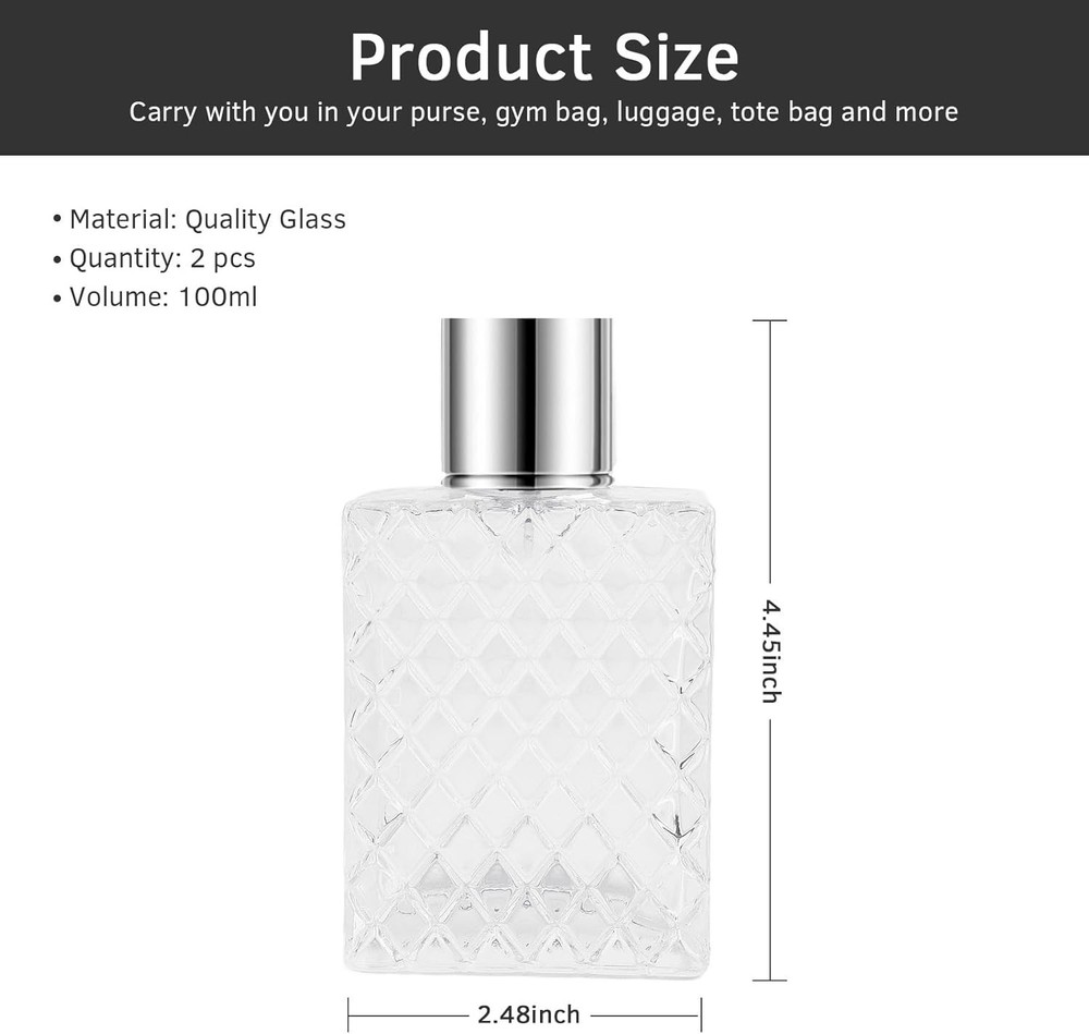 100ml/3.4oz Glass Perfume Atomizer Bottles, 2pcs Refillable Empty Perfume Bottle