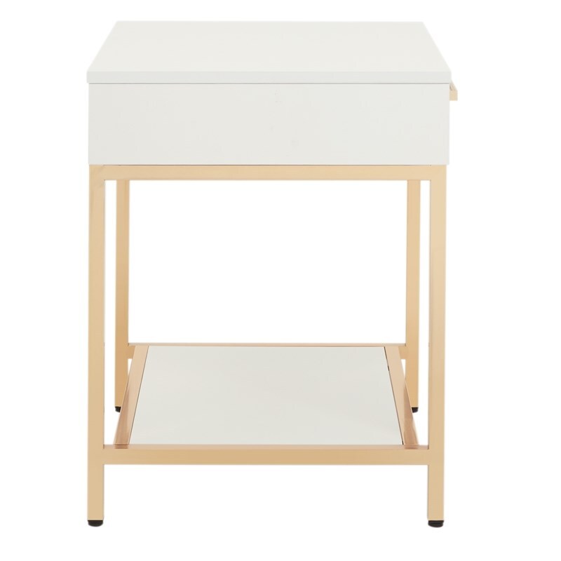 Alios End Table with White Gloss Finish Gold Plated Base Engineered Wood