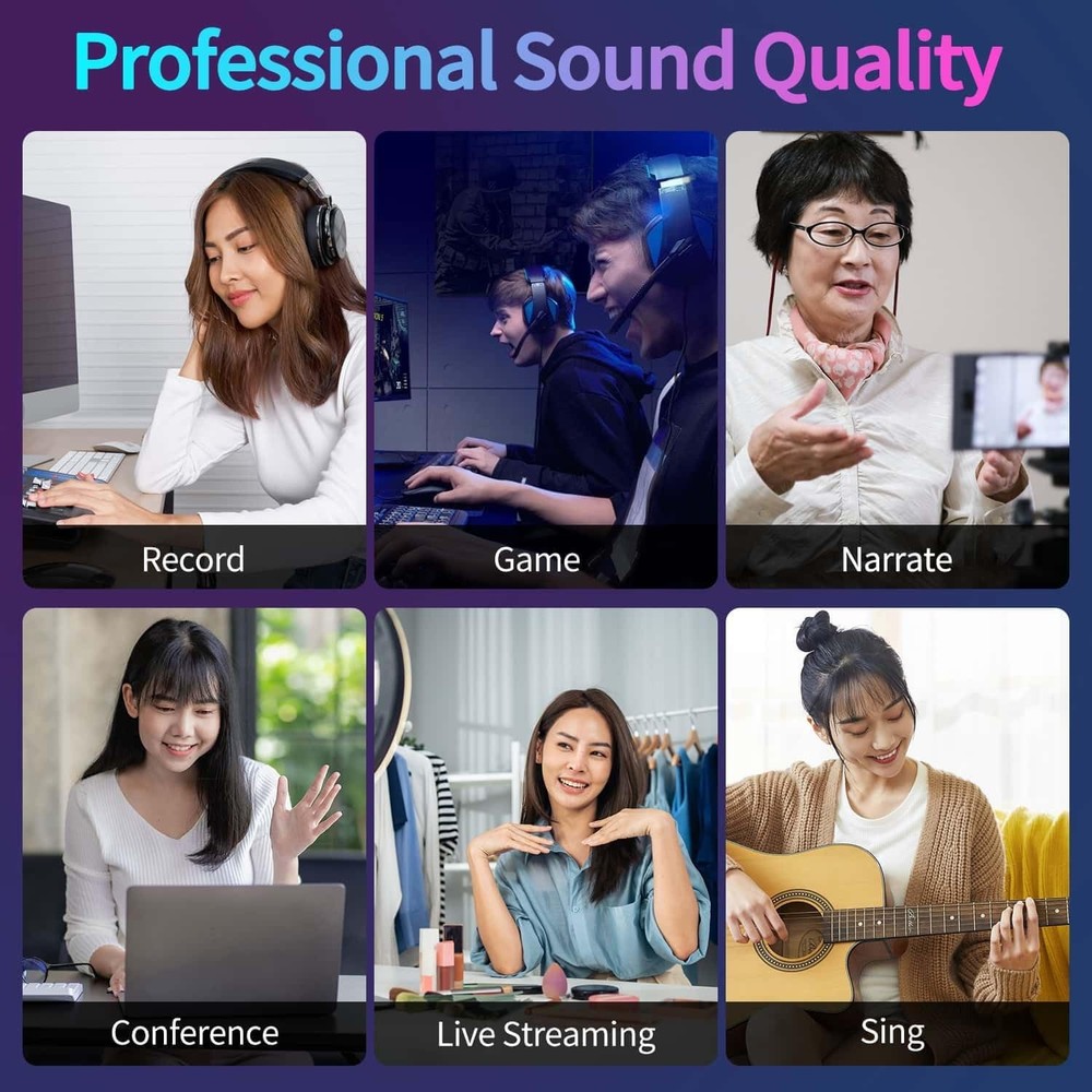 USB Gaming Condenser Microphone for PC/Desktop,192kHz/24Bit,Noise Cancellation,M
