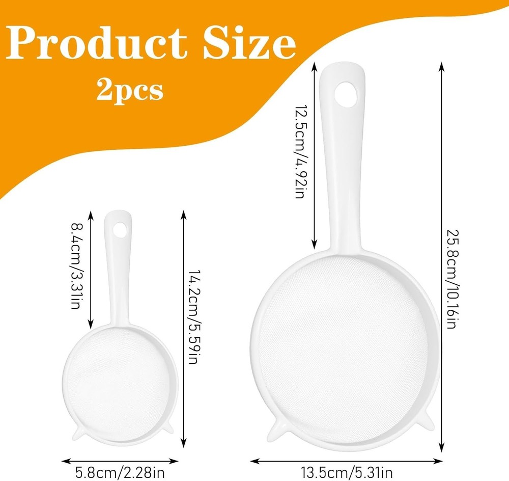 2 Pcs Plastic Mesh Strainer Colander Set Double Ear Fine Food Mesh Strainer