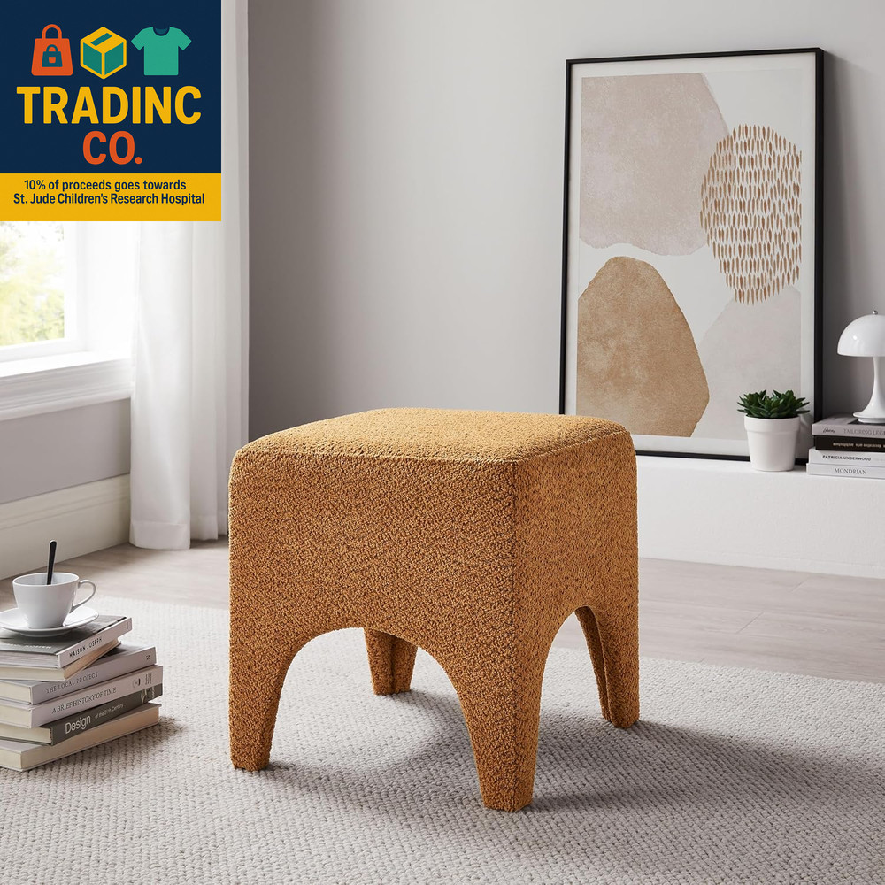 17" Boucle Modern Square Foot Stool Ottoman, Vanity Stool for Makeup, Rectangle