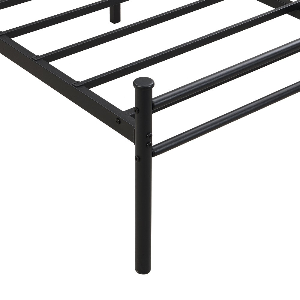 Full Size Metal Bedframe Headboard with Wood Panel Decoration Black