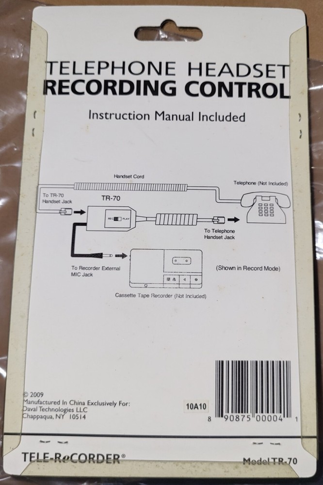 DAV-TR-70 Telephone Headset Recording Control