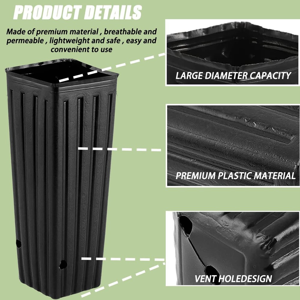 Tall Deep Tree Pot, 50Pcs Plastic Plant Seedling Treepots Flower Black