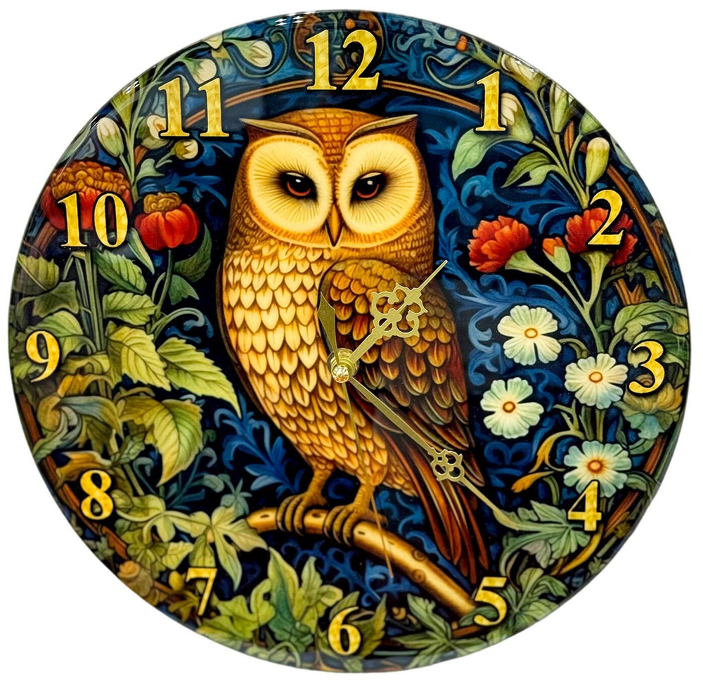 William Morris Owl Wall Clock Floral Pattern Round Analog Clock 11.4"