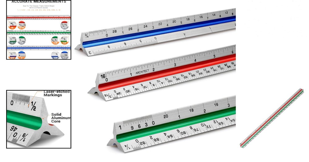 12" Aluminum Architecture Scale Ruler Triangular Engineer Drafting Tool Preci...