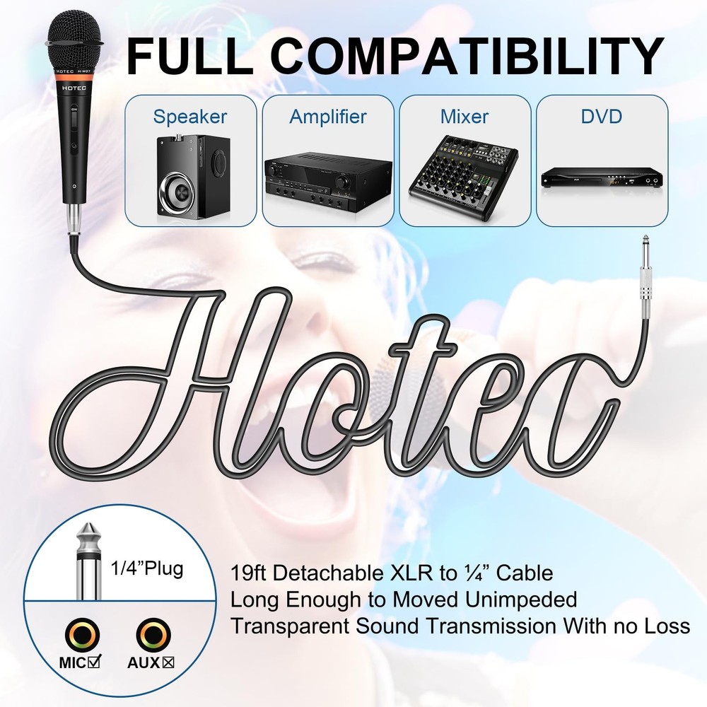 Vocal Dynamic Handheld Microphone 19ft Detachable XLR Cable Switch Metal Black
