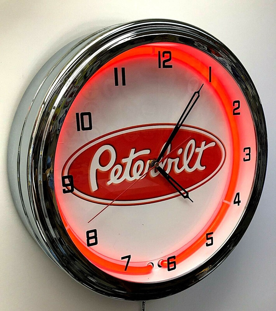 16" PETERBILT Logo Sign Red Neon Clock
