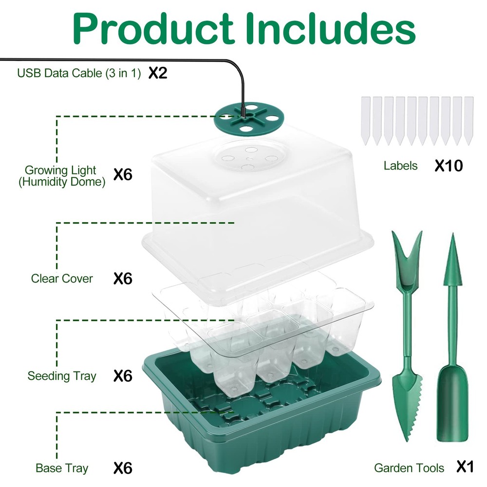 Starter Tray with Light, 6PCS Starter Kit with Grow Light, Seedling Starter T...