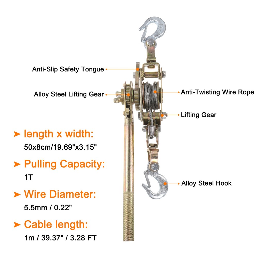 Come Along Winch,1 Ton Winch,Hand Cable Puller with 2 Hooks 1 Pcs