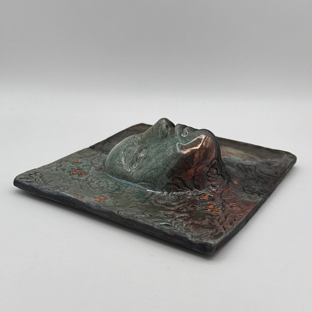 Sergio Naduville Studio Pottery Ceramic Mask Face Tile 7”x7” Signed & Dated 2002