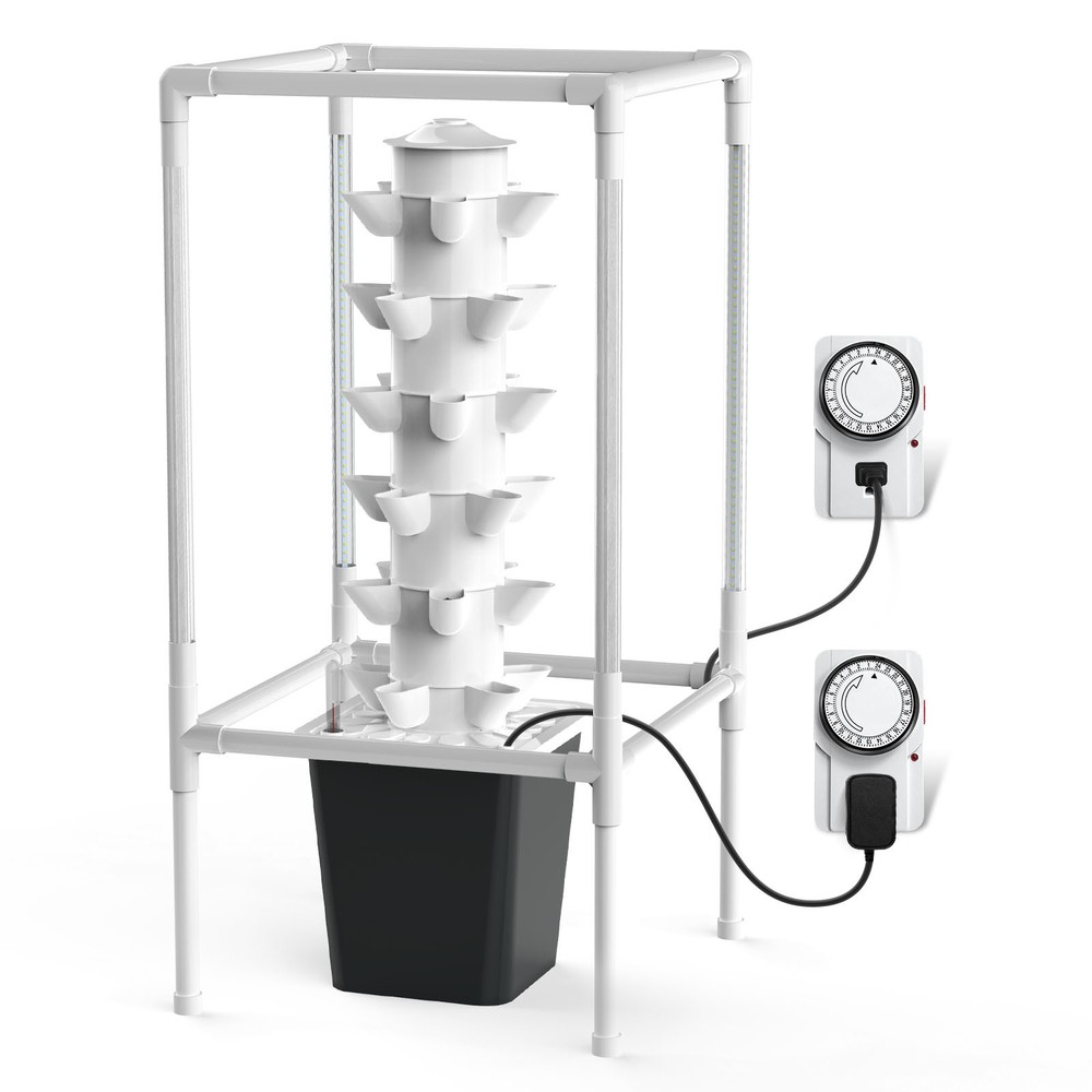 Vertical Hydroponic Growing System Tower Timer Grow Lights 30 Pods 6 Tiers Pump