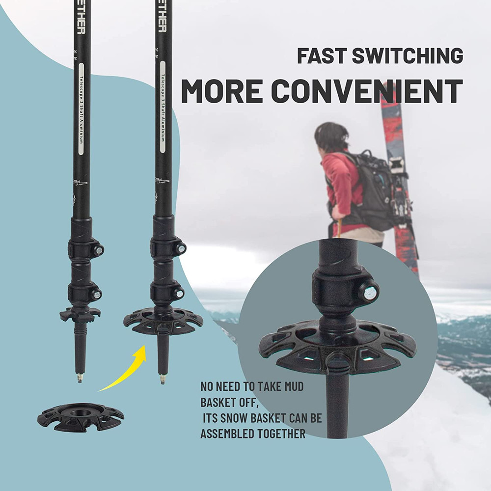 Aluminum Trekking Poles - Quick Adjustable Locks, Comfort Handle, Padded Strap,