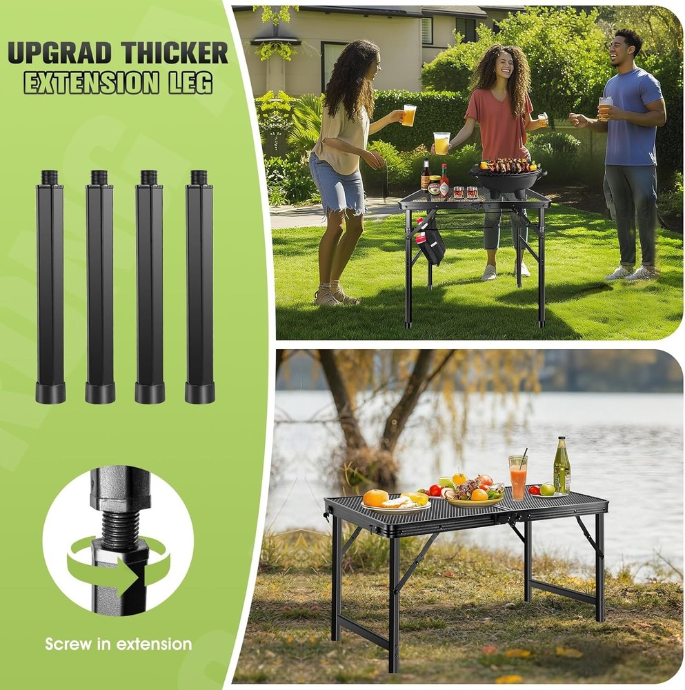 Upgraded Folding Grill Table - Metal Portable Camping Table, 2 Height Adjustable
