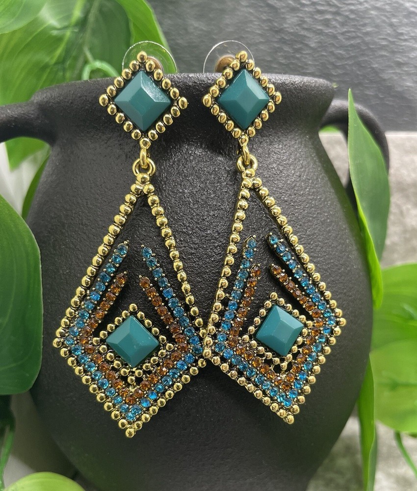 3” Gold-tone Earring Set Boho Bead Retro Drop Dangle New Free Ship B1219