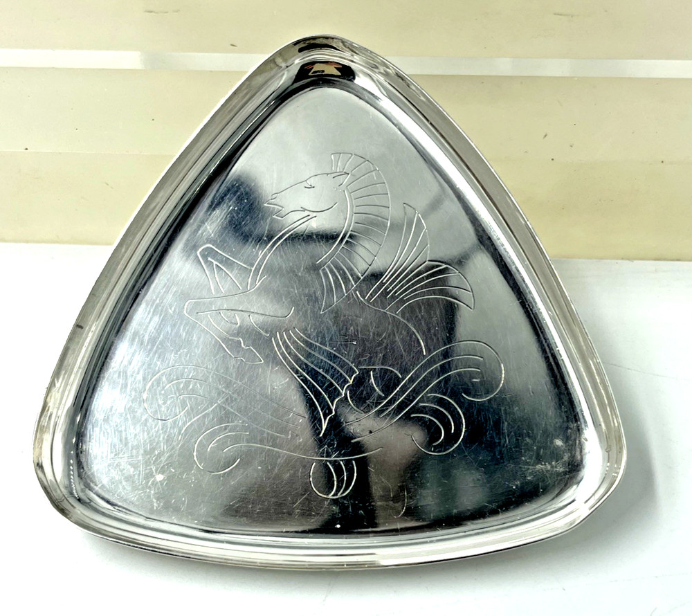 Geoffrey Guy Bellamy Silver Hippocampus Pattern Triangular Dish London 1957