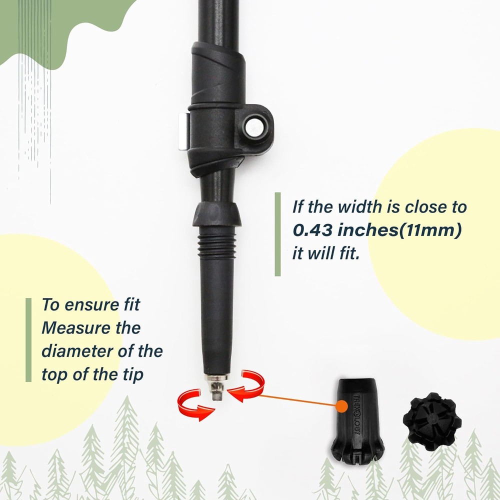 Black Trekking Pole Tips Replacement - Hiking/Walking Stick Tips for Walking Pol