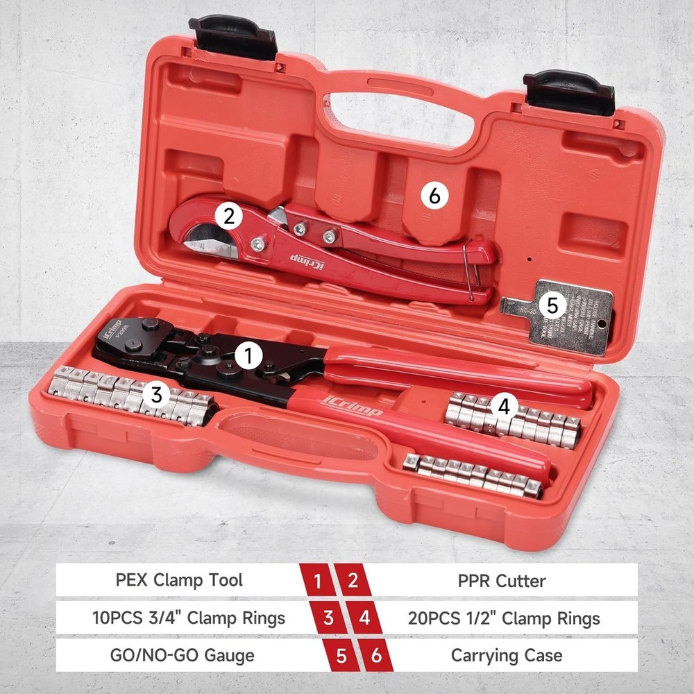 Combo Angle Head PEX Pipe Crimping Tool Kits Used for 1/2" 3/4" Pex Crimper