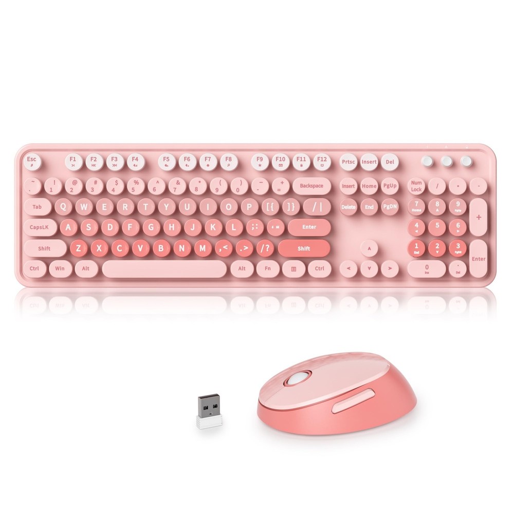 Pink Gradient Keyboard and Mouse, Cute Wireless Keyboard and Mouse Combo, Ful...