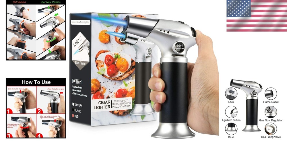 Professional Quality Kitchen Cooking Torch - Safe, Adjustable, Refillable Design
