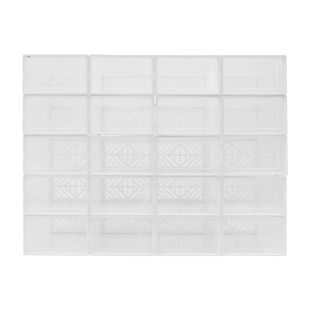 20 Pack White Plastic Shoe Boxes With Lids Stackable Storage Containers Organize