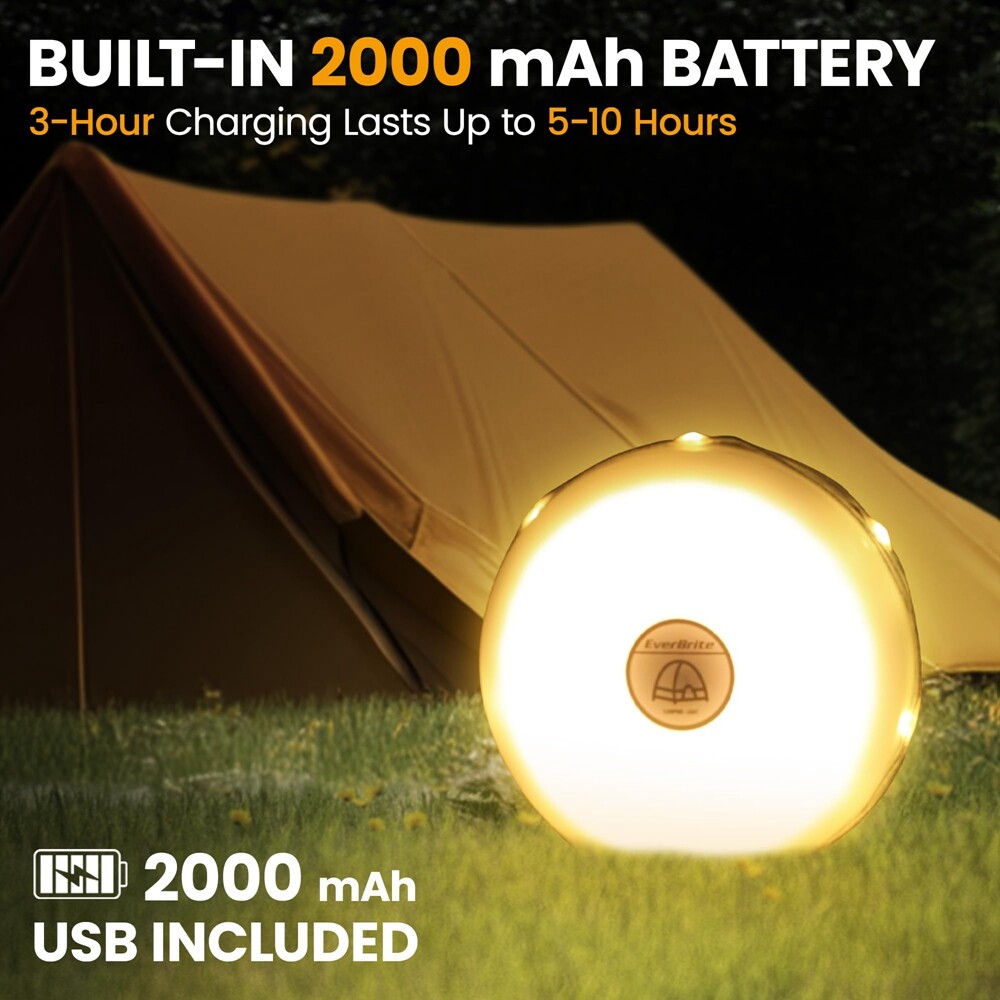 EverBrite 29.5FT Rechargeable LED Camping String Light Outdoor Tent Light 8 Mode