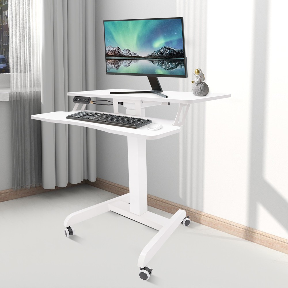 White Computer Desk Height Adjustable Rolling Electric Podium Desk For Office