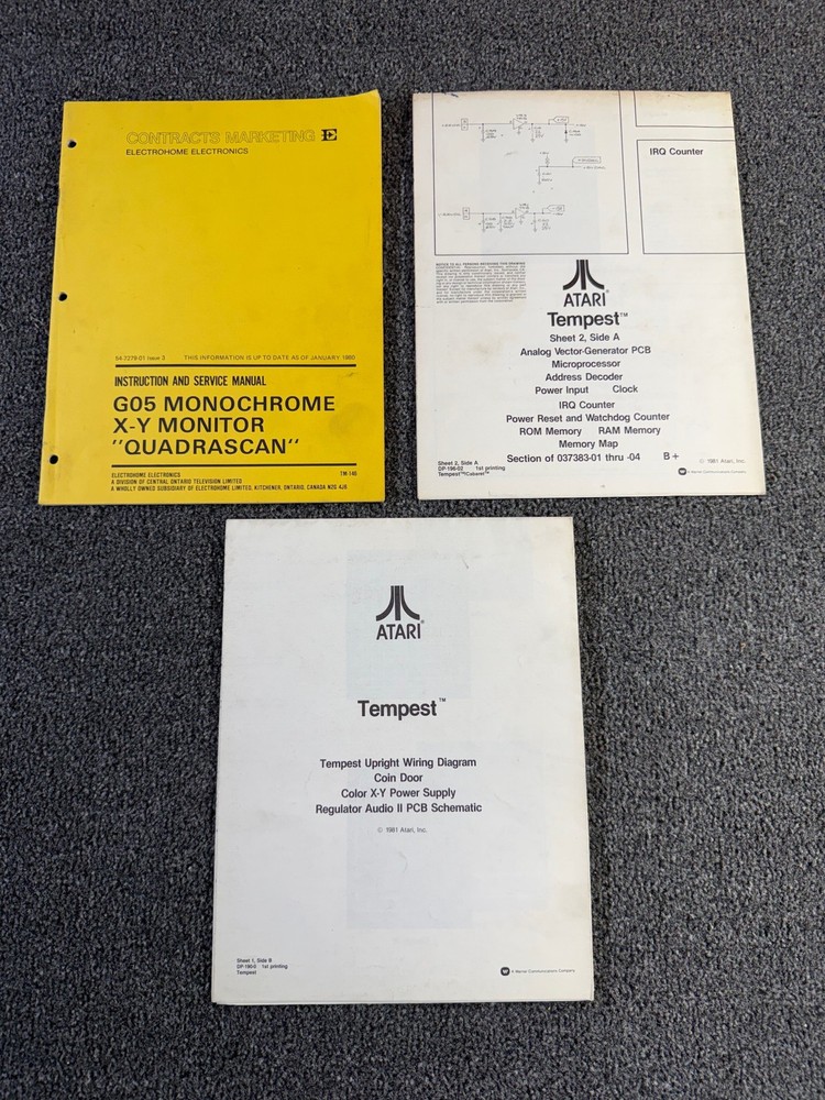 Atari Tempest CABARET Arcade Video Game Manual Schematics Packet ORIGINAL