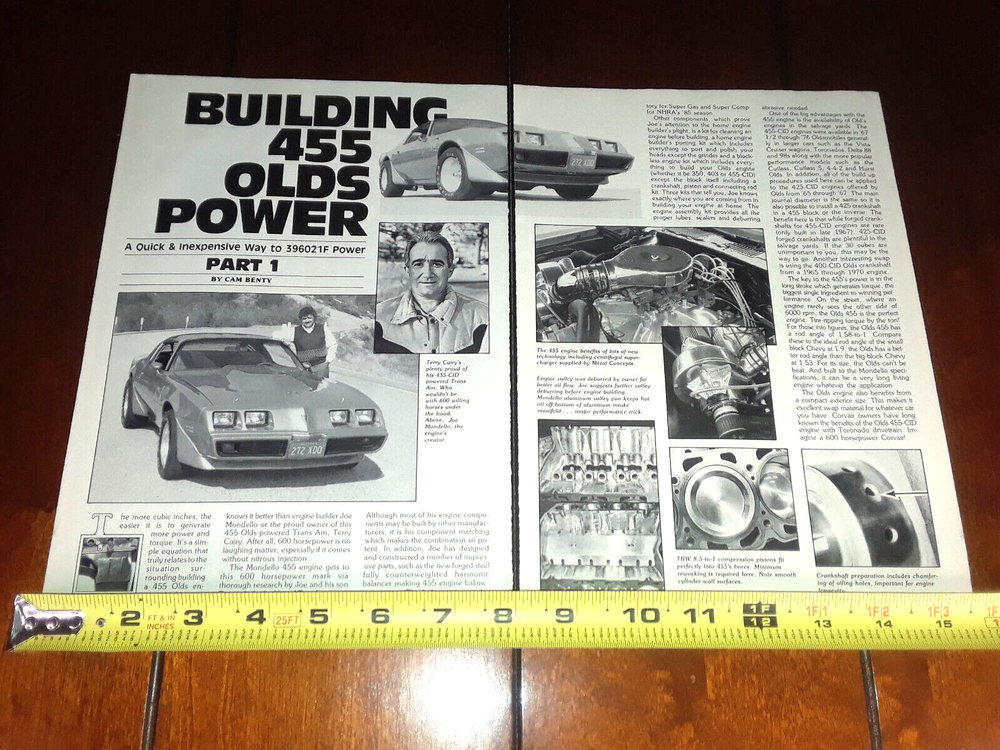 JOE MONDELLO OLDS 455 TRANS AM ORIGINAL 1985 ARTICLE