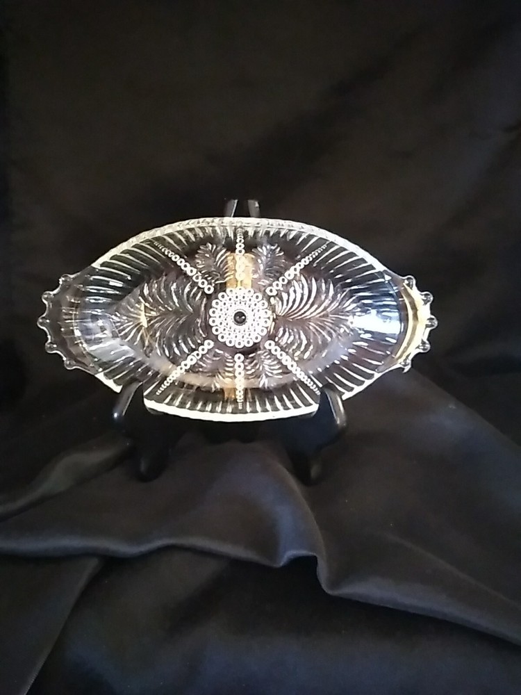 Depression Era "Feather Pattern" Oval Pressed Glass Dish.                  (3)
