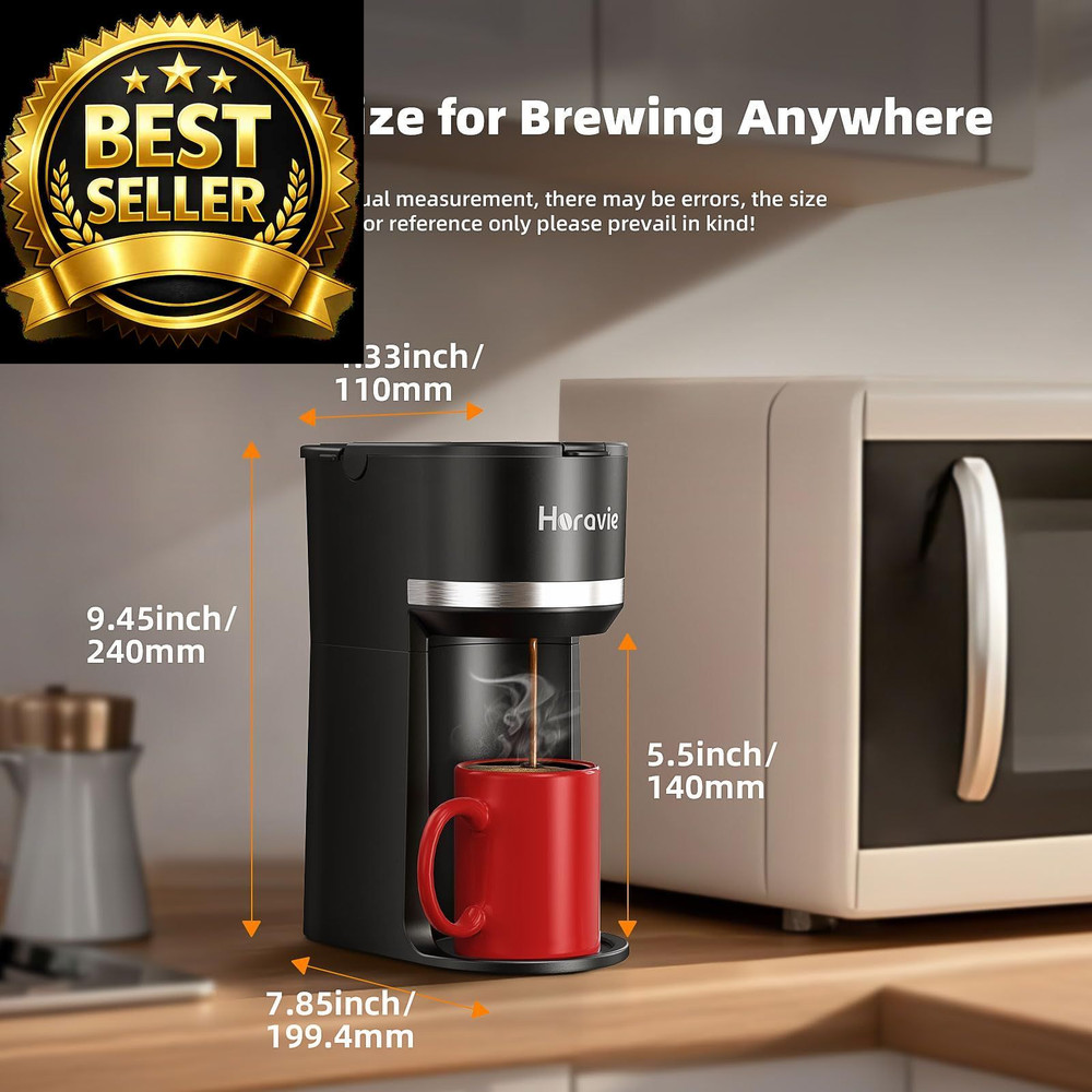 Horavie Mini Single Serve Coffee Maker for K Cup and 9.45 Inches, Black