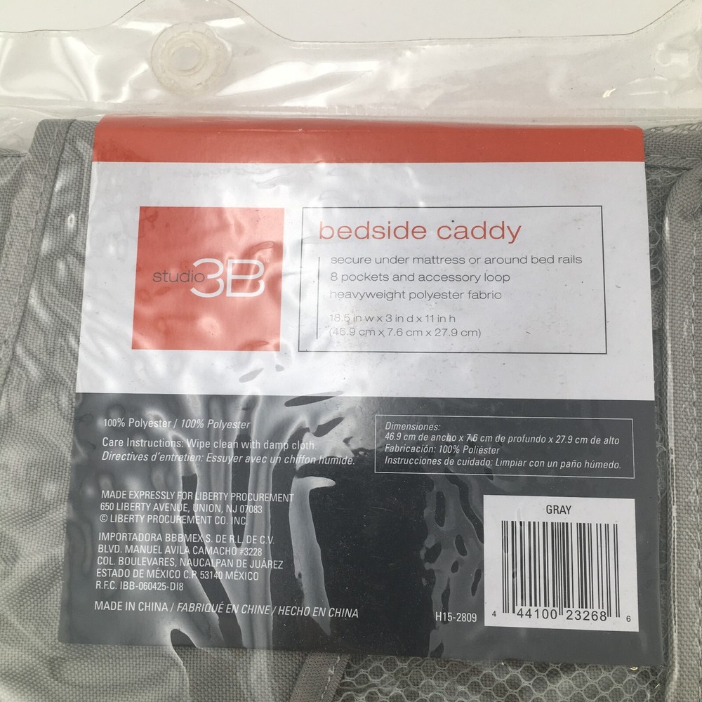 Studio 3B Bedside Caddy 8 Pockets Heavyweight Poly Fabric Organizer New