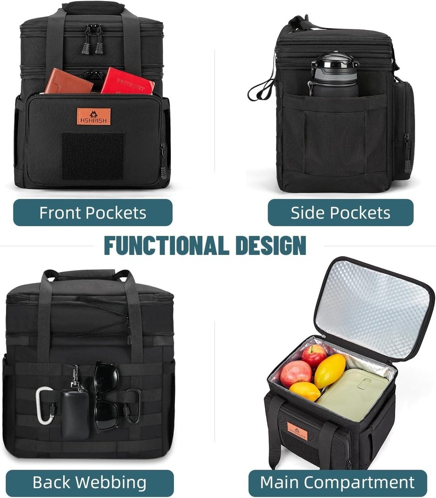 Durable Expandable Lunch Bag for Work Office, 36 Cans, Black