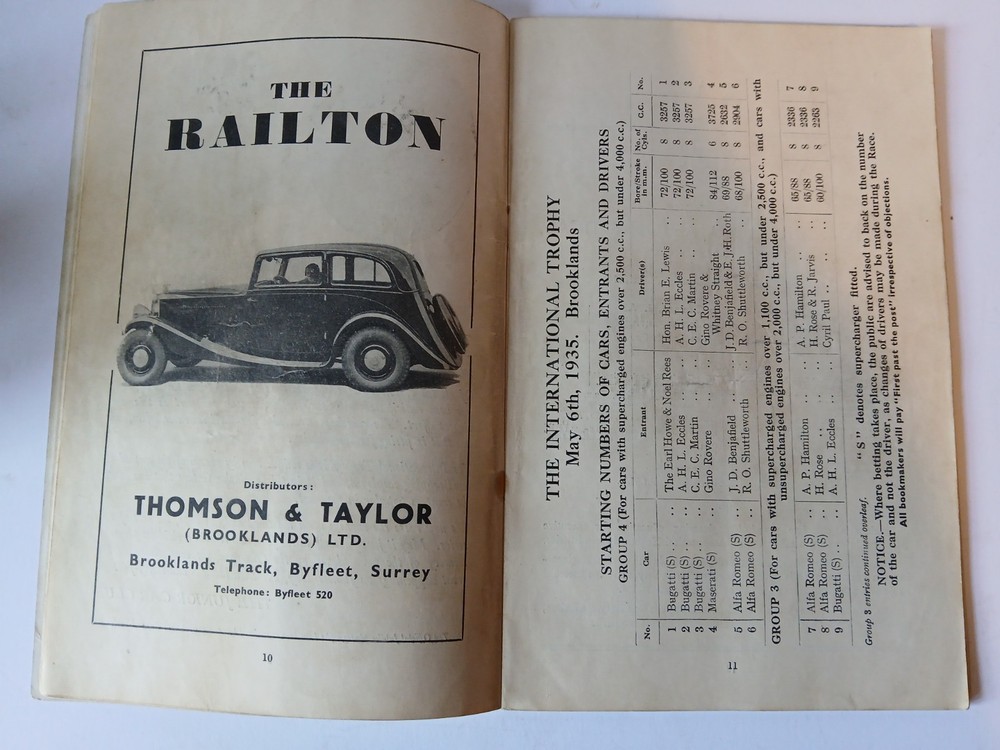 Brooklands International trophy programme May 1935.Boooklands programme.
